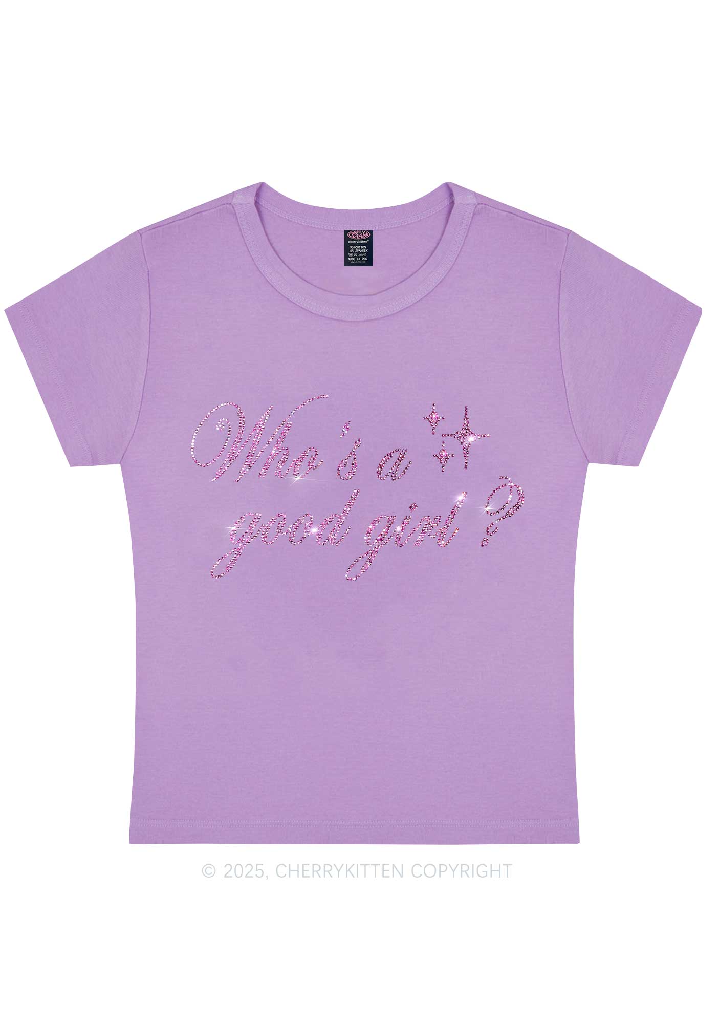 Rhinestone Whos A Good Girl Y2K Baby Tee Cherrykitten
