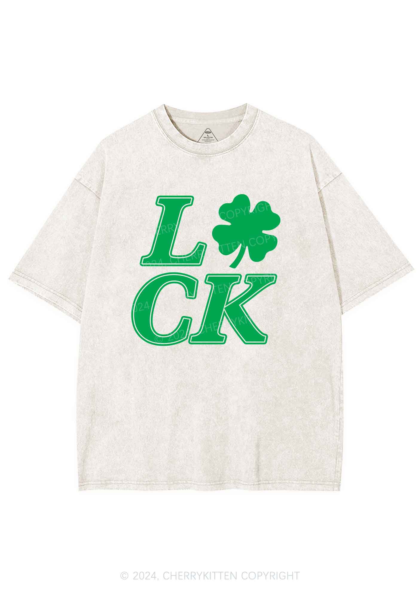 Lucky Clover St Patricks Y2K Washed Tee Cherrykitten