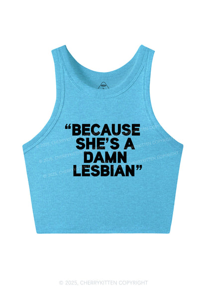 She's A Damn Lesbian Y2K Crop Tank Top Cherrykitten