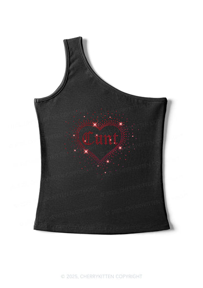 Rhinestone Love Cxxt Y2K One Shoulder Tank Top Cherrykitten