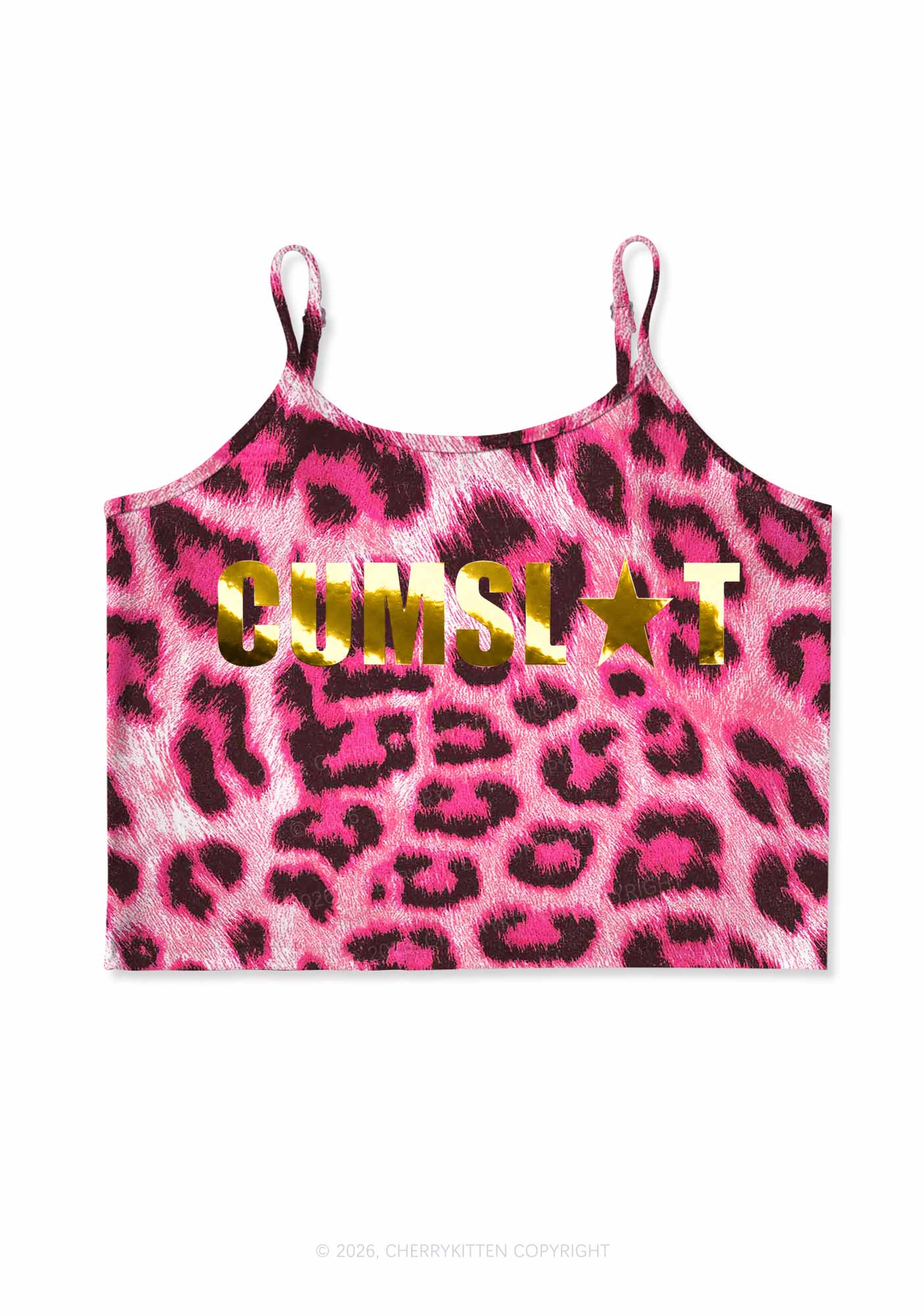 Cxmslxt Silver Foil Printed Y2K Pink Leopard Print Cami Crop Top Cherrykitten
