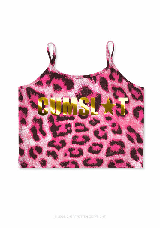 Cxmslxt Silver Foil Printed Y2K Pink Leopard Print Cami Crop Top Cherrykitten