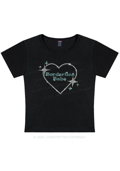 Rhinestone Borderline Personality Babe Y2K Baby Tee Cherrykitten
