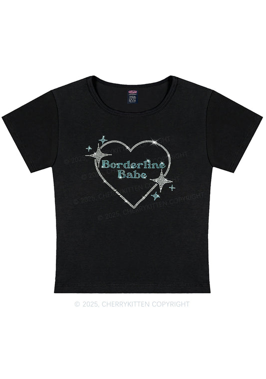 Rhinestone Borderline Personality Babe Y2K Baby Tee Cherrykitten