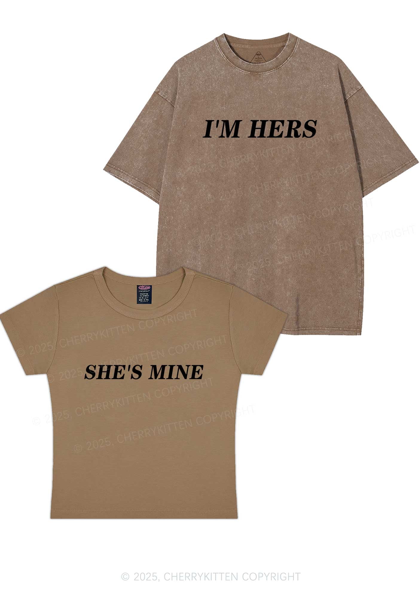 Shes Mine Im Hers Y2K Valentine's Day Couple Shirt Cherrykitten