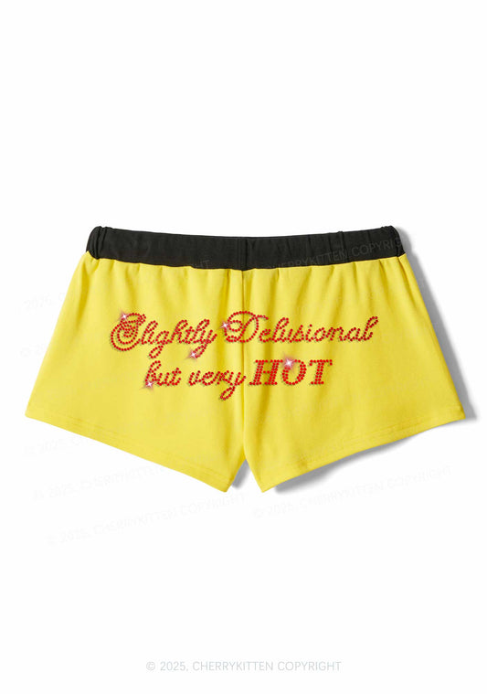 Rhinestone Slightly Delusional But Very Hot Y2K Drawstring Mini Shorts Cherrykitten