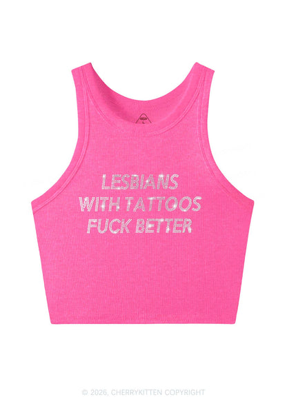 Rhinestone Lesbians With Tattoos Fxxk Better Pride Y2K Crop Tank Top Cherrykitten