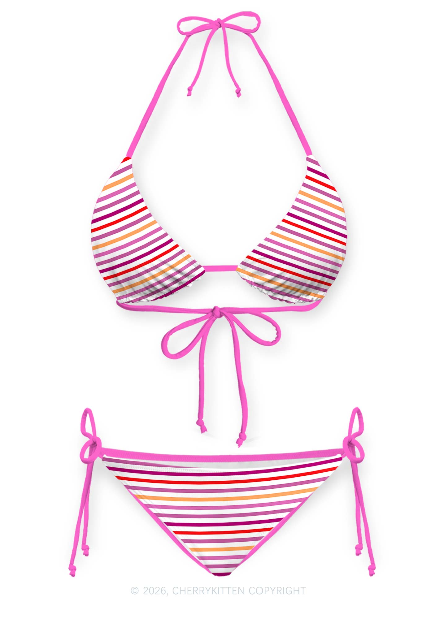 Lesbian Stripes Pride Y2K Print Bikini Set Cherrykitten