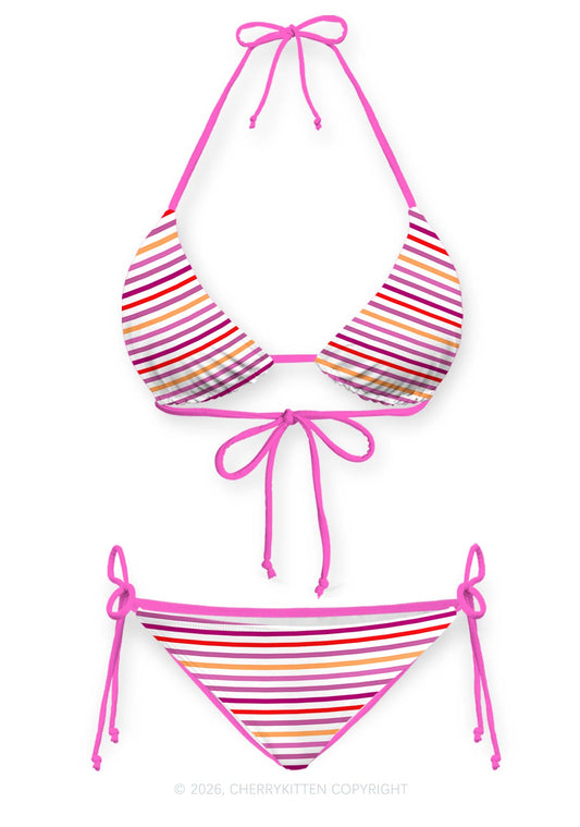 Lesbian Stripes Pride Y2K Print Bikini Set Cherrykitten
