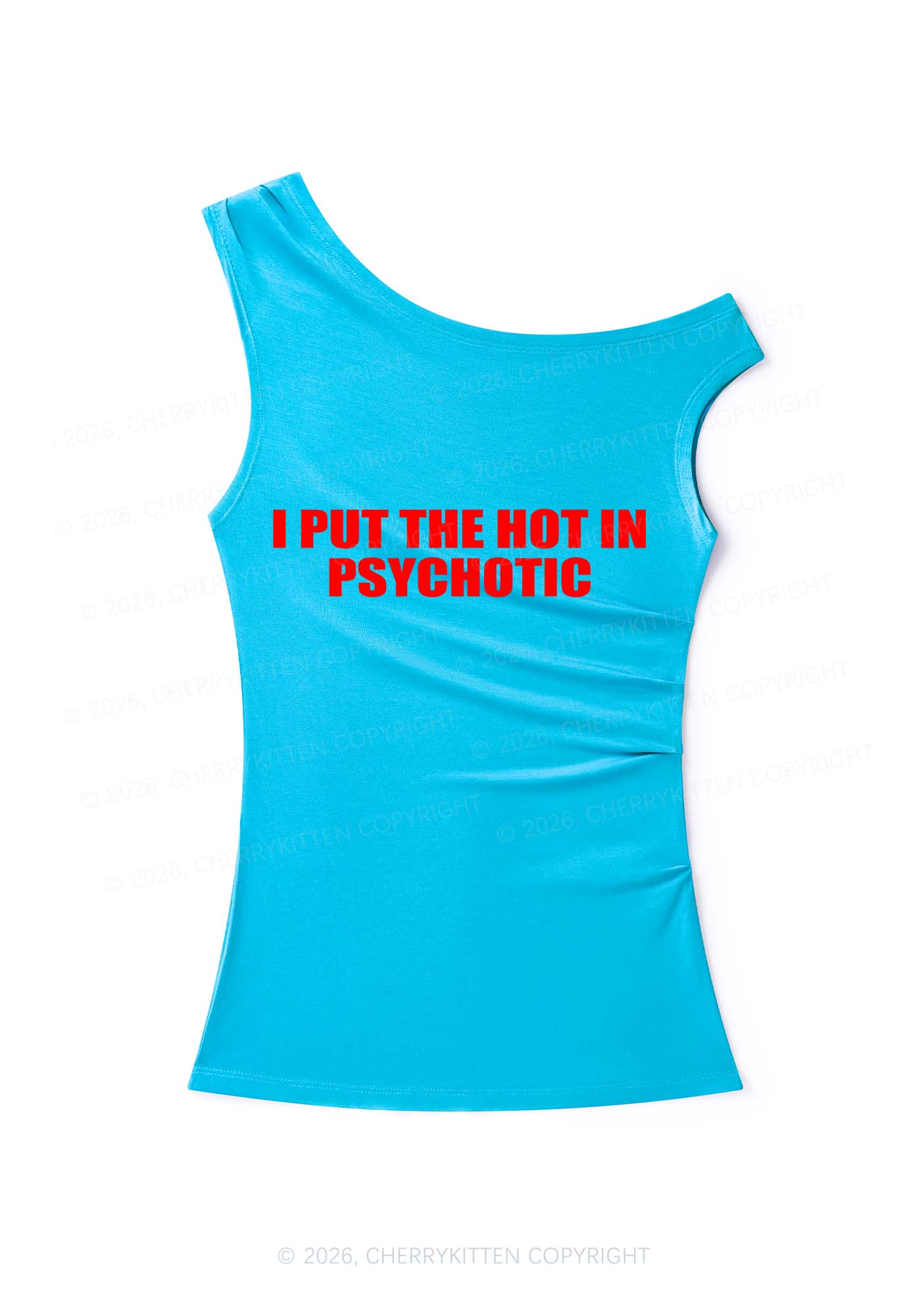 I Put The Hot In Psychotic Y2K Off Shoulder Tank Top Cherrykitten