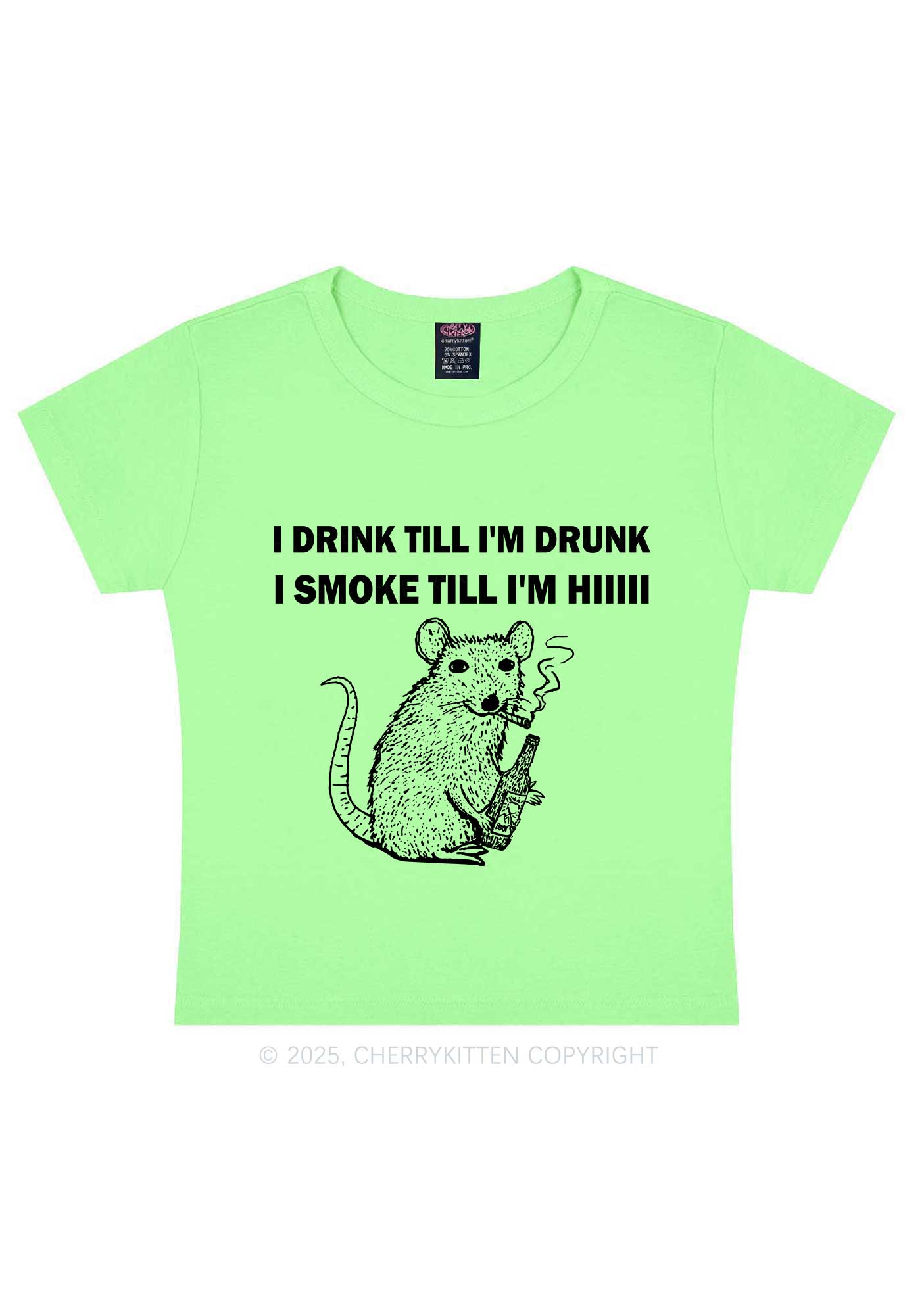 Drunk And Smoke Ratz Y2K Baby Tee Cherrykitten
