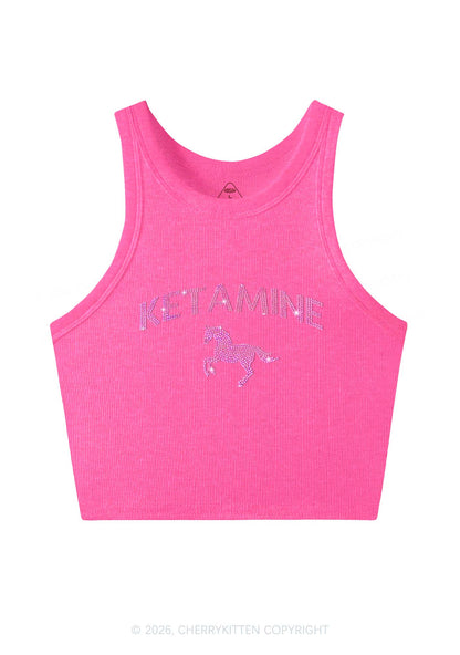 Rhinestone Pink K Unicorn Y2K Crop Tank Top Cherrykitten