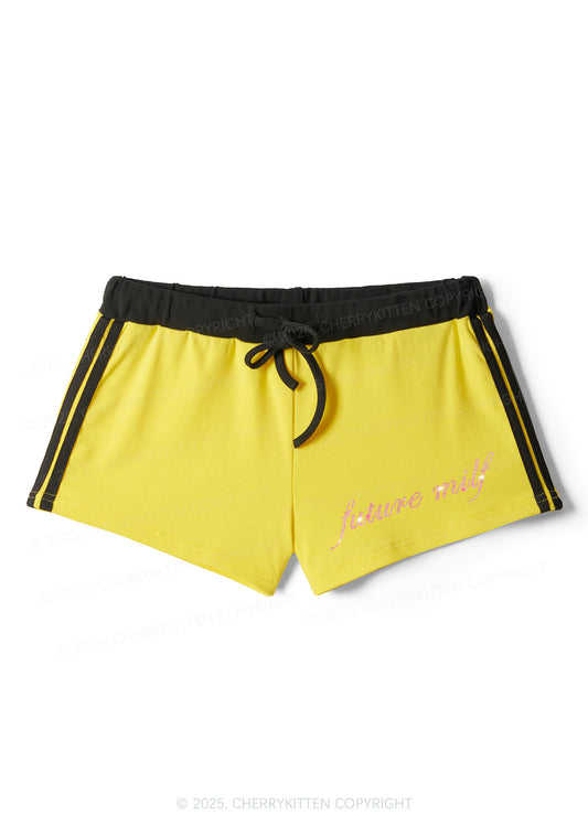 Rhinestone Pink Future Mxxfs Y2K Drawstring Mini Shorts Cherrykitten