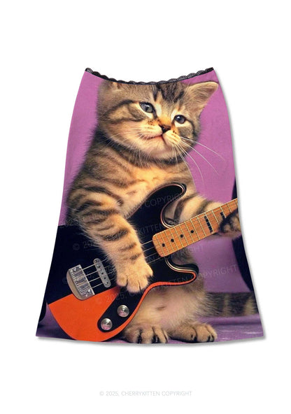 Rock Kitten Y2K Print Midi Skirt Cherrykitten