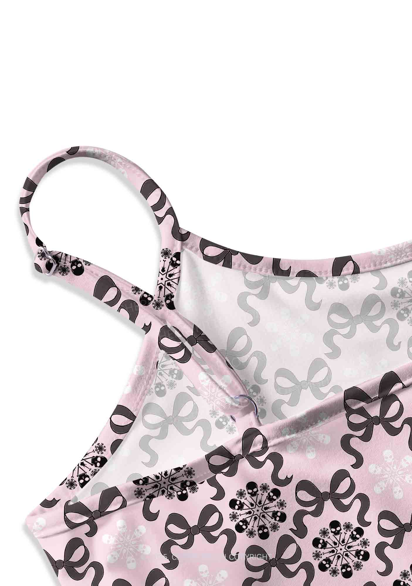 Christmas Bow Skull Snowflakes Y2K Print Cami Crop Top Cherrykitten