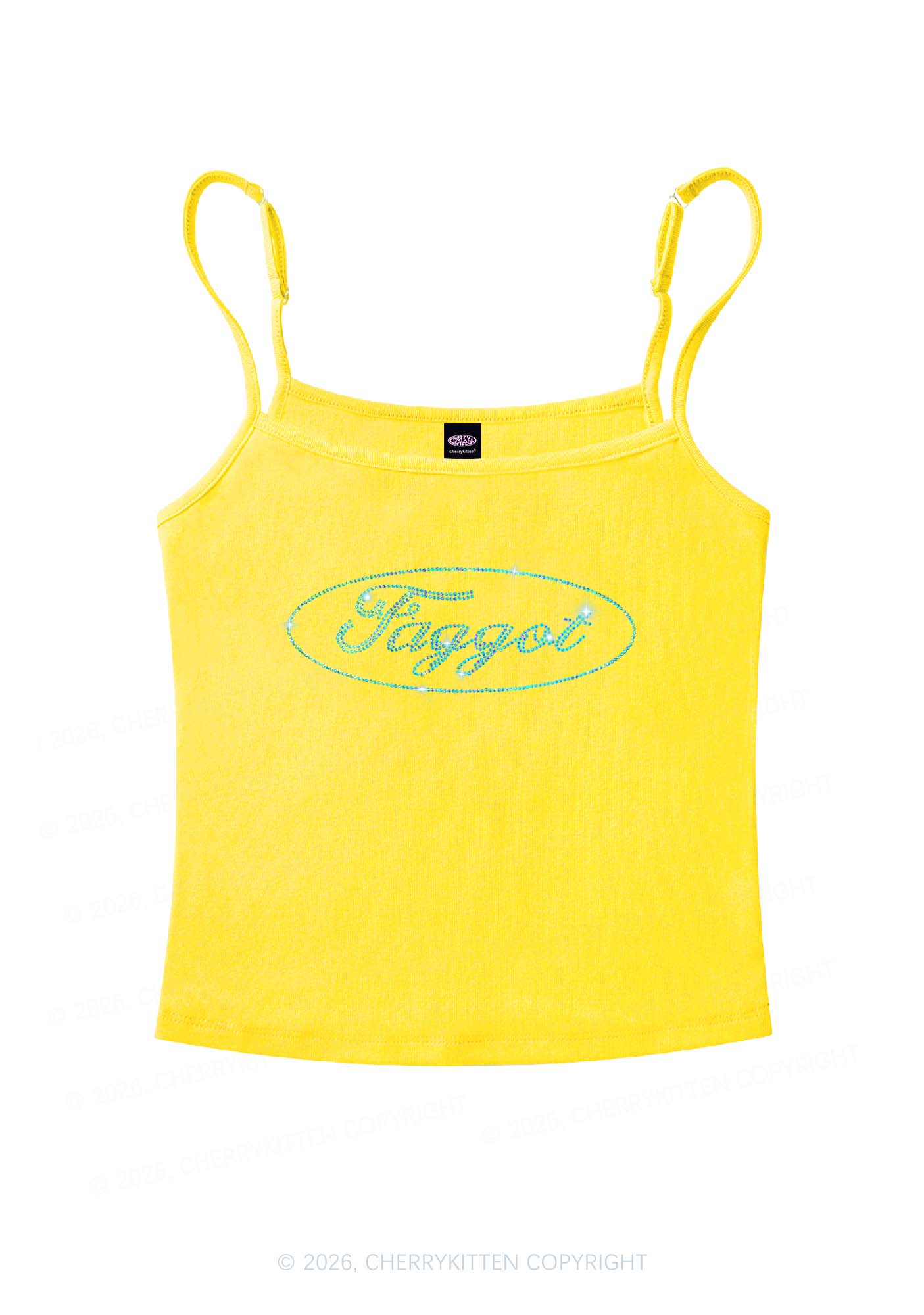 Rhinestone Oval Faggot Pride Y2K Spaghetti Strap Cami Cherrykitten