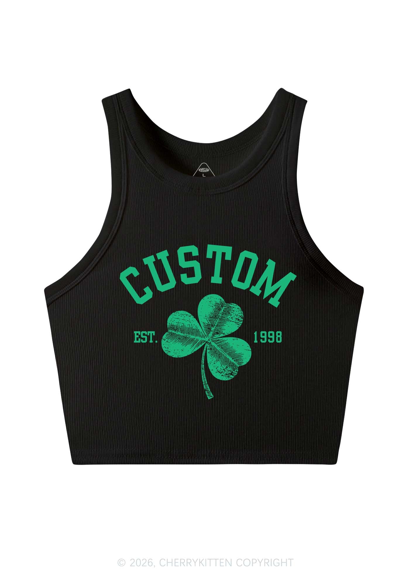 Custom Text Shamrock St Patricks Y2K Crop Tank Top Cherrykitten