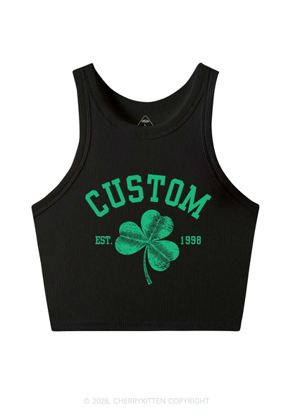 Custom Text Shamrock St Patricks Y2K Crop Tank Top Cherrykitten