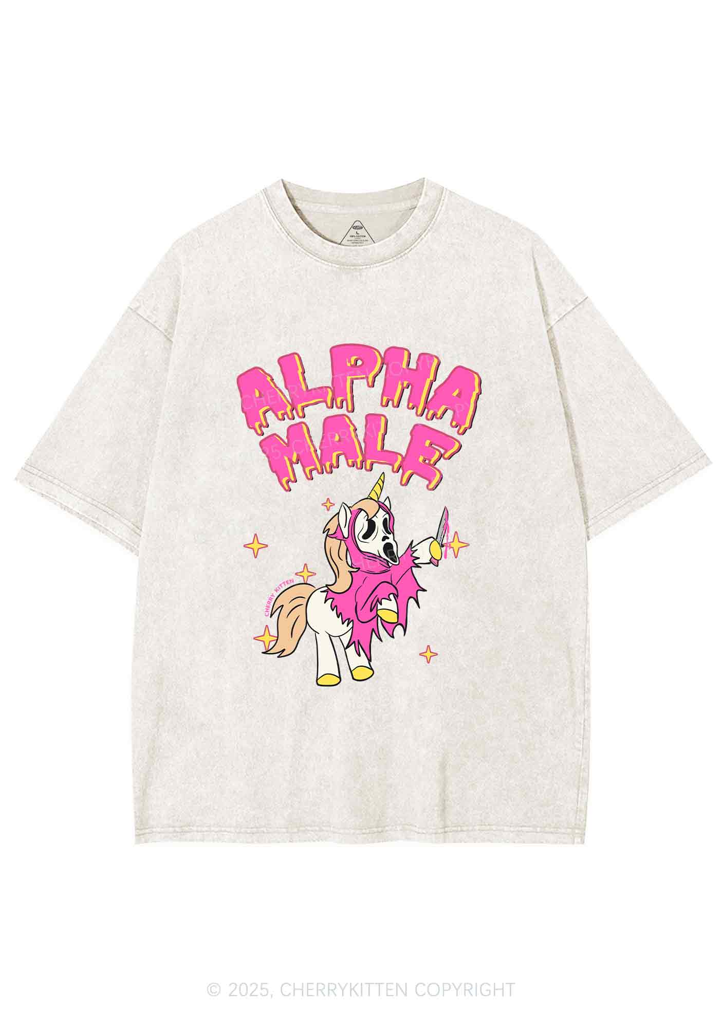 Halloween Unicorn Alpha Male Y2K Shirts Washed Tee Cherrykitten