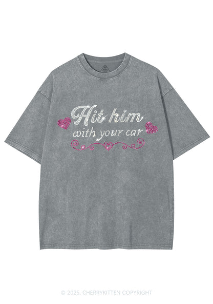 Rhinestone Hit Him Y2K Shirts Washed Tee Cherrykitten