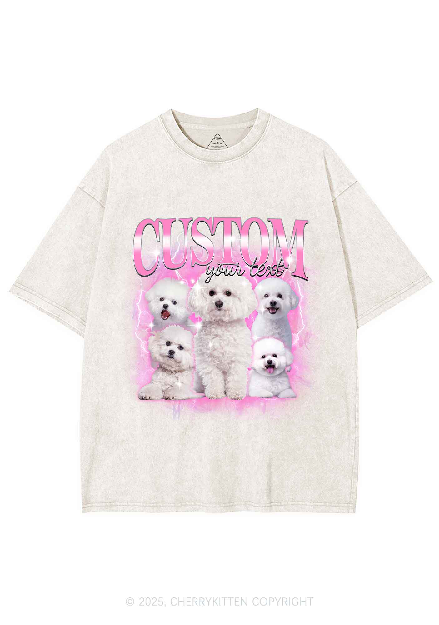Custom Cute Puppy Photo Y2K Shirts Washed Tee Cherrykitten