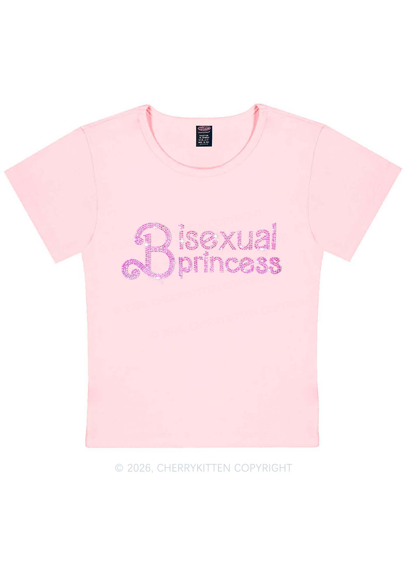 Rhinestone Bisexual Princess Pride Y2K Baby Tee Cherrykitten
