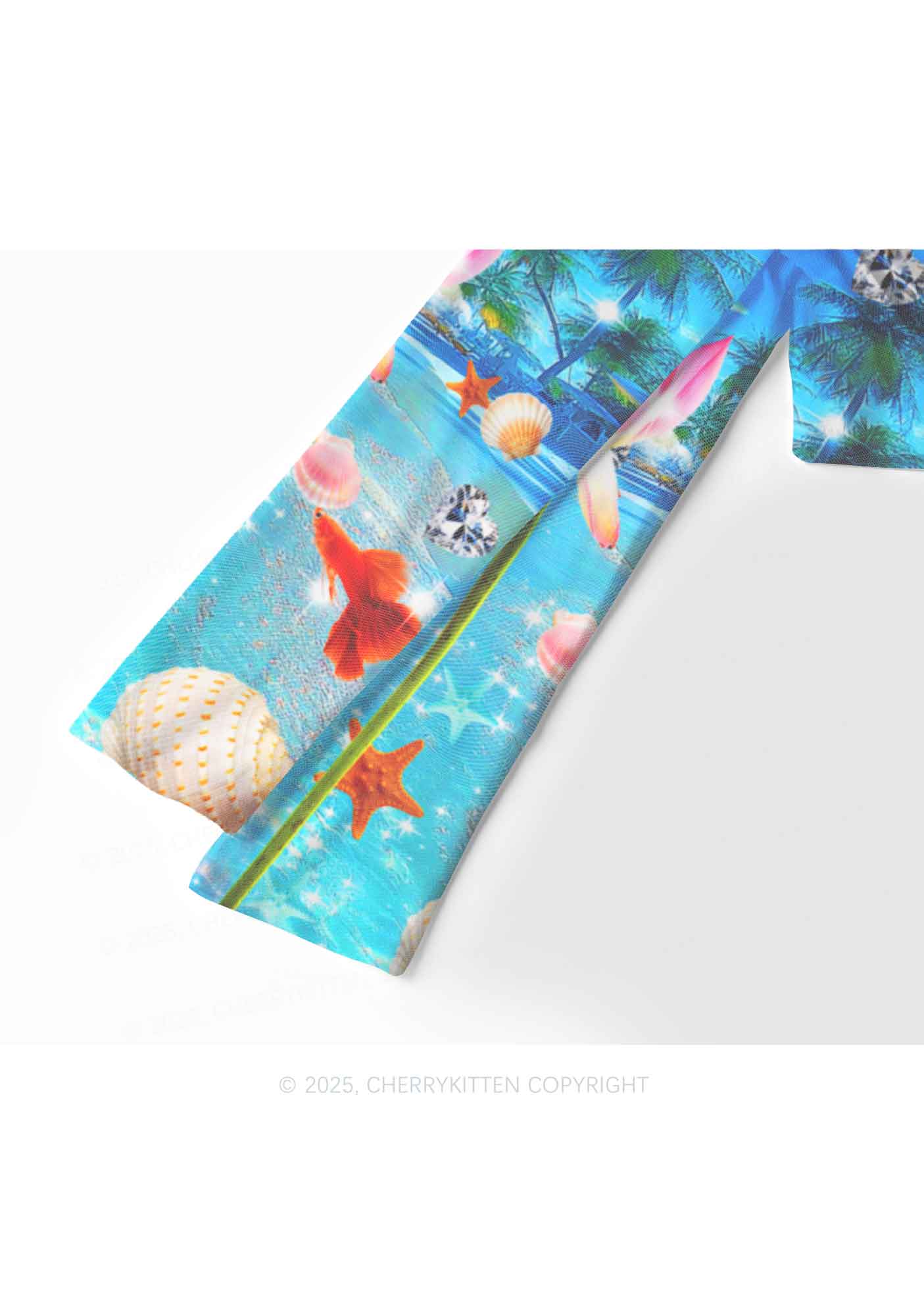 Seaside Lotus Y2K Mesh Long Sleeve Crop Top Cherrykitten