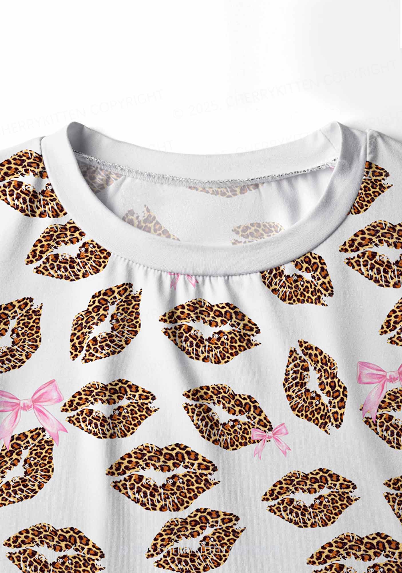 Leopard Lip Print Valentine's Day Y2K Print Long Sleeve Pajama Set Cherrykitten