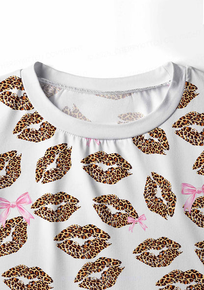 Leopard Lip Print Valentine's Day Y2K Print Long Sleeve Pajama Set Cherrykitten