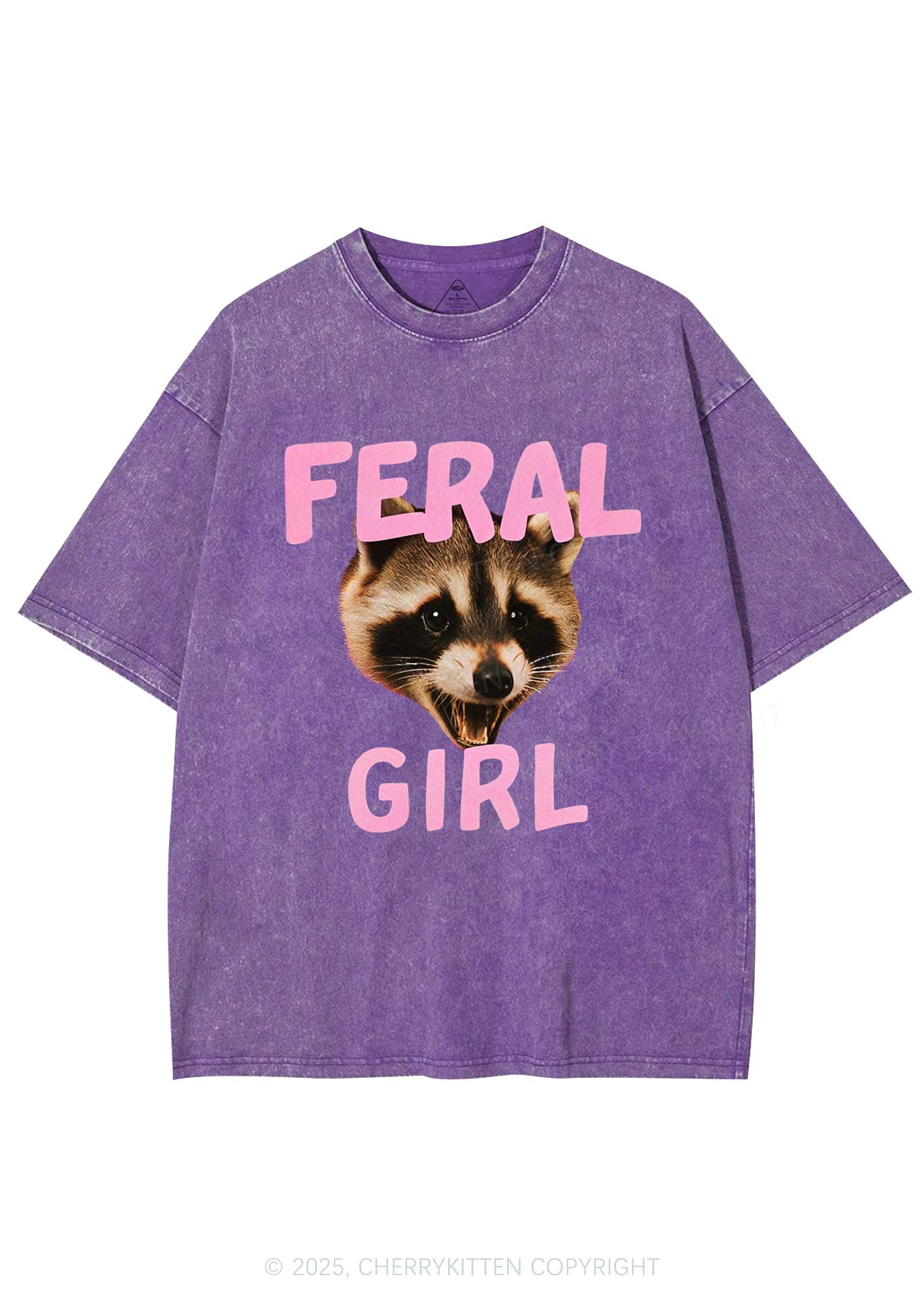 Feral Girl Raccoon Y2K Shirts Washed Tee Cherrykitten