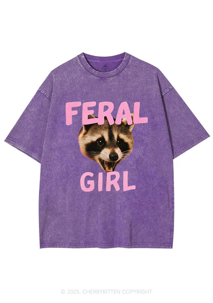 Feral Girl Raccoon Y2K Shirts Washed Tee Cherrykitten