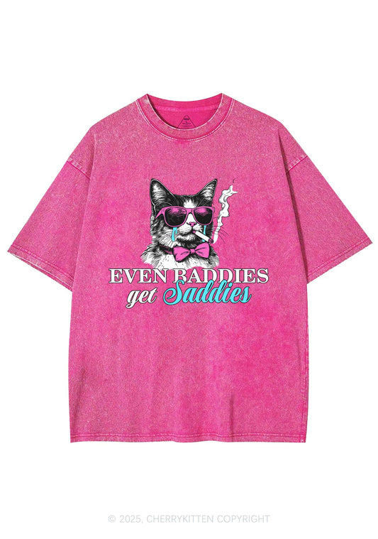 Baddies Cat Get Saddies Y2K Shirts Washed Tee Cherrykitten