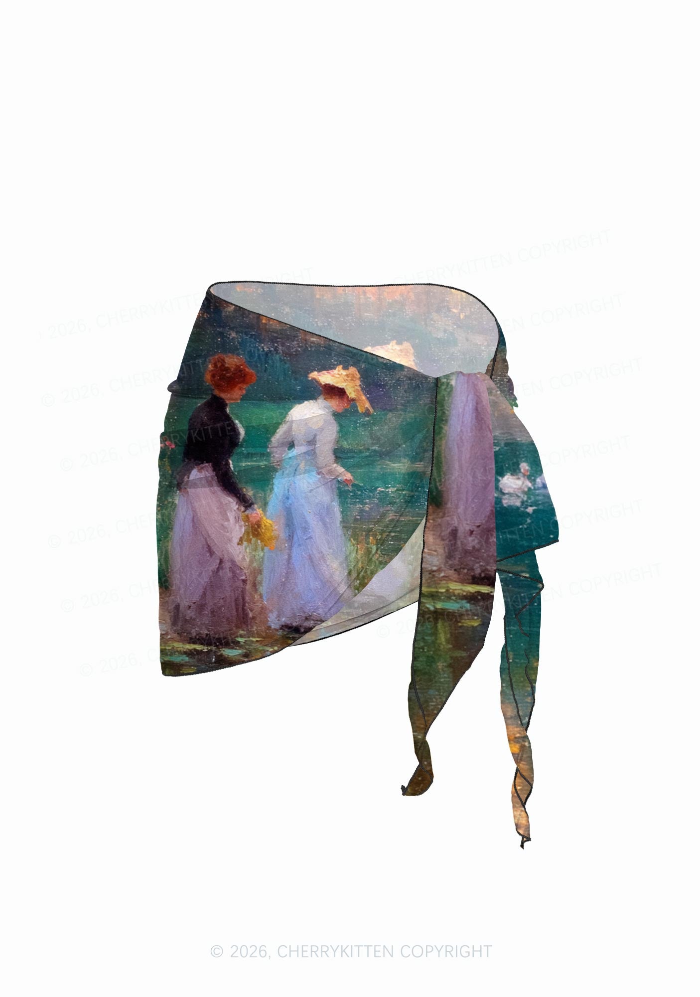 Sunset Pond Swans Pride Y2K Print Bikini Set Cherrykitten