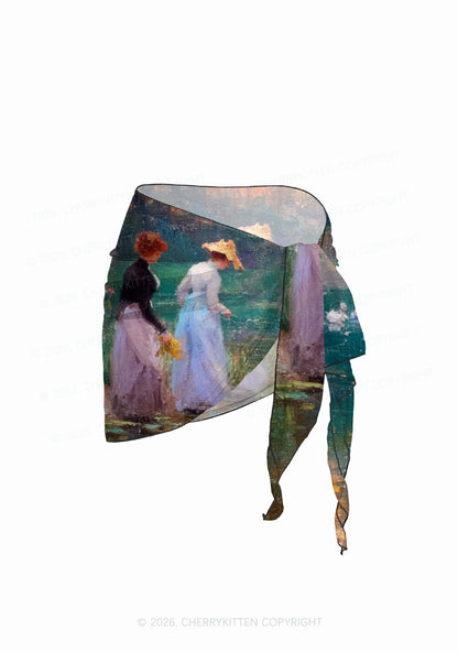 Sunset Pond Swans Pride Y2K Print Bikini Set Cherrykitten