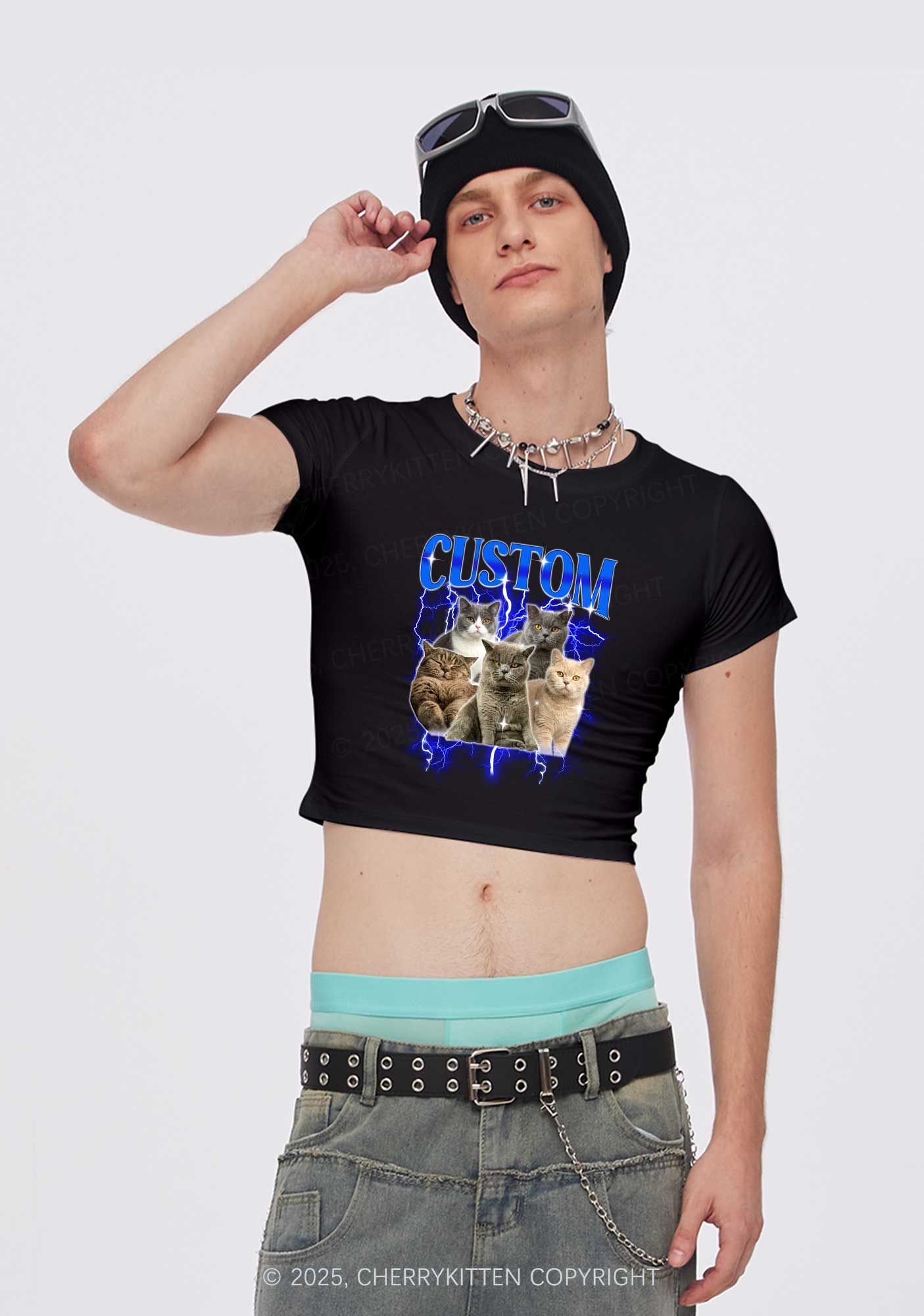 Custom Collage Pet Photo Y2K Baby Tee Cherrykitten