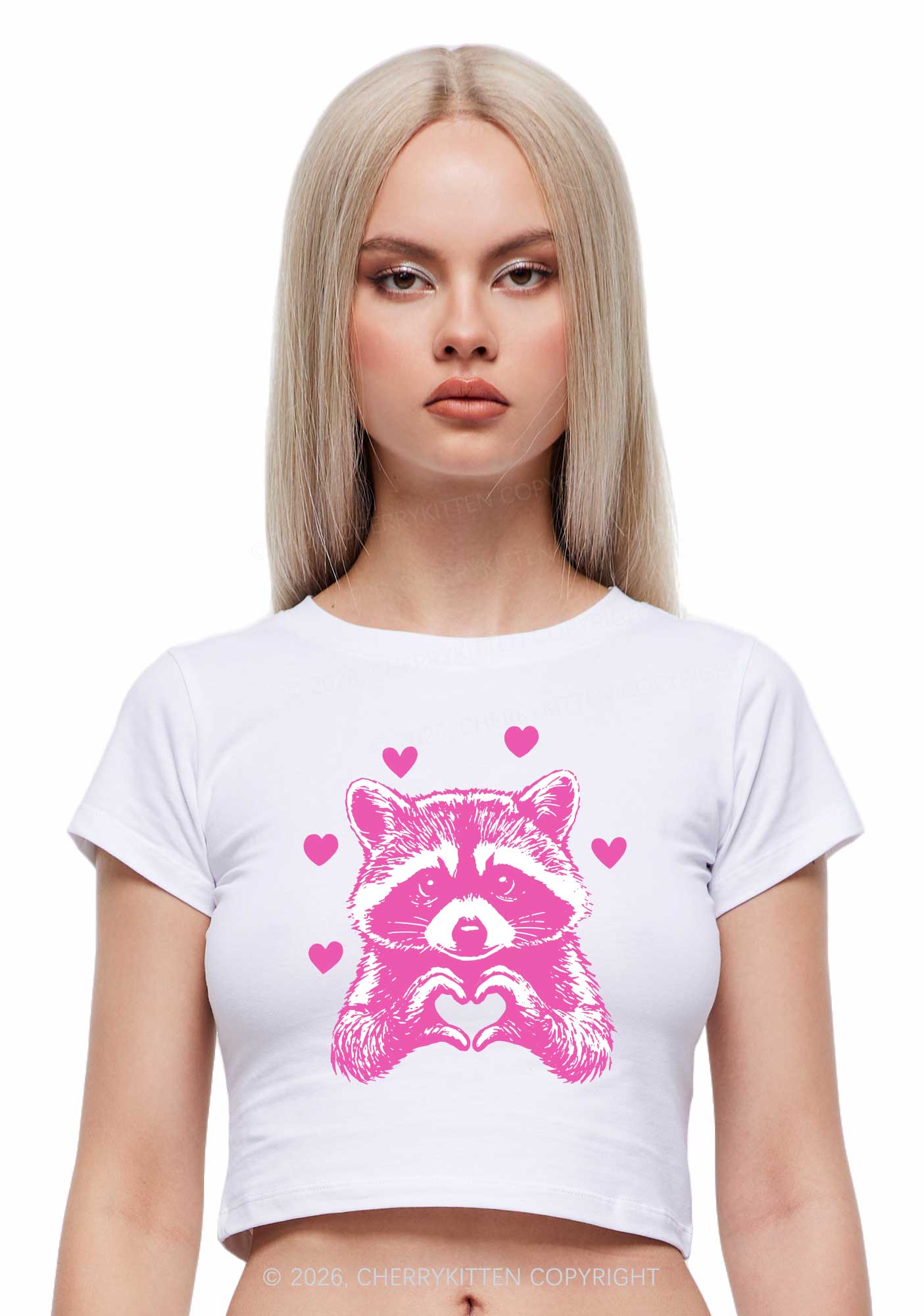 Pink Raccoon Heart Valentine's Day Y2K Baby Tee Cherrykitten