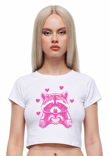 Pink Raccoon Heart Valentine's Day Y2K Baby Tee Cherrykitten