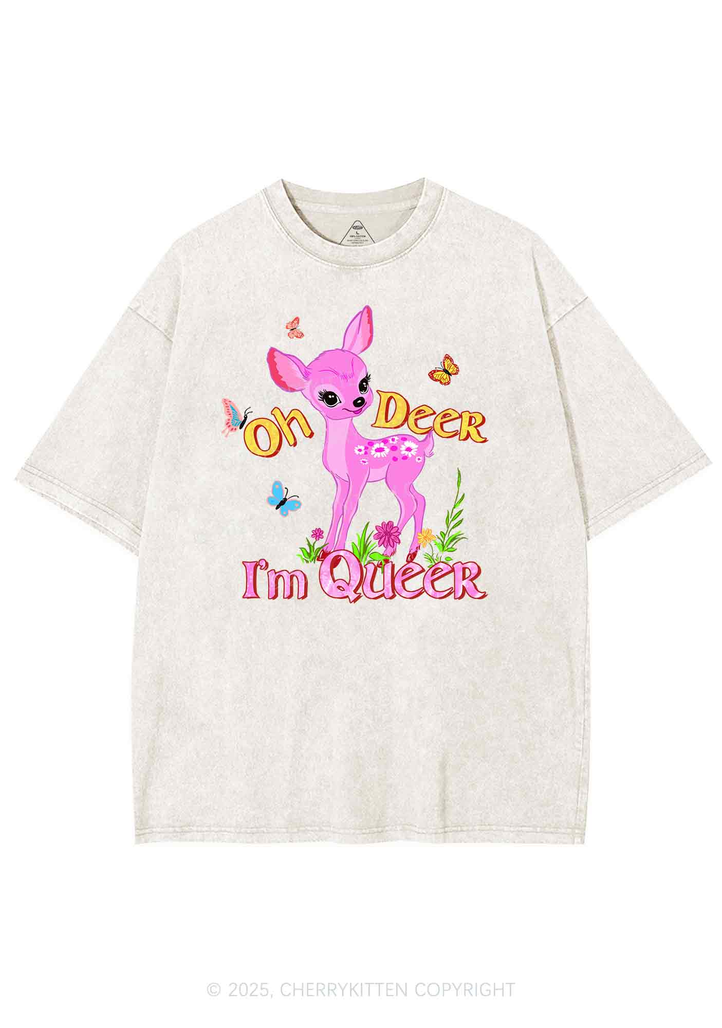 Oh Deer Im Queer Pride Y2K Shirts Washed Tee Cherrykitten