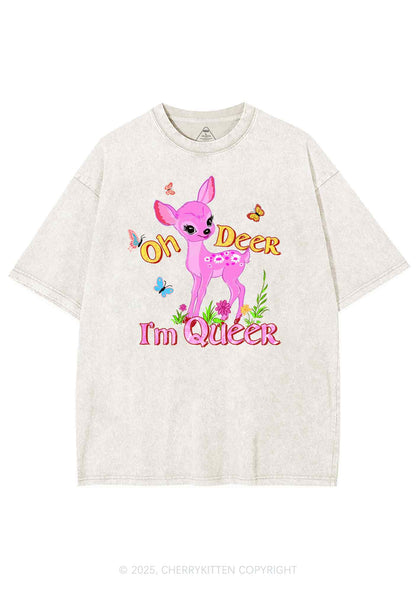 Oh Deer Im Queer Pride Y2K Shirts Washed Tee Cherrykitten