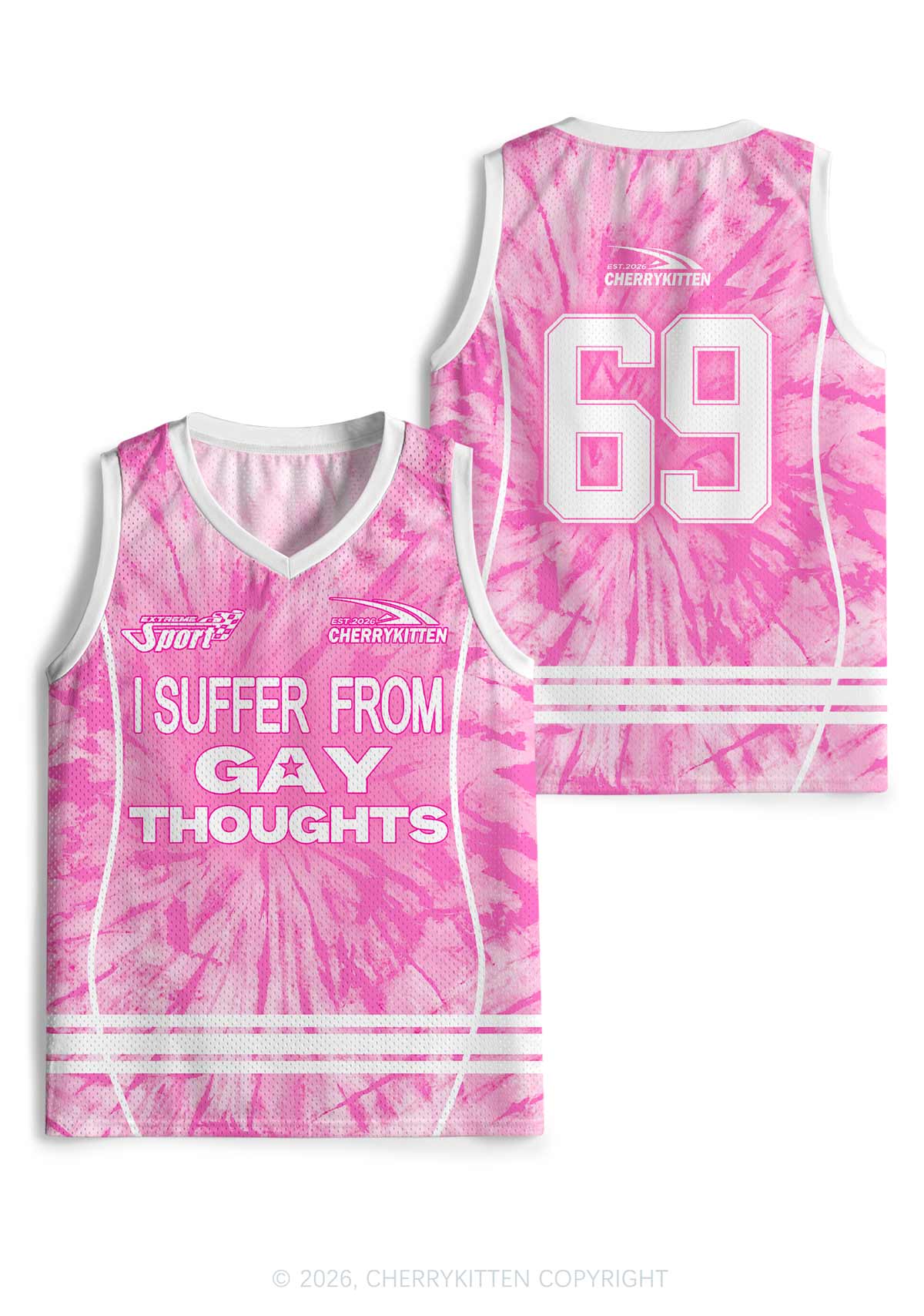 Pink Tie Dye Gay Thoughts Pride Y2K Sport Jersey Tank Cherrykitten