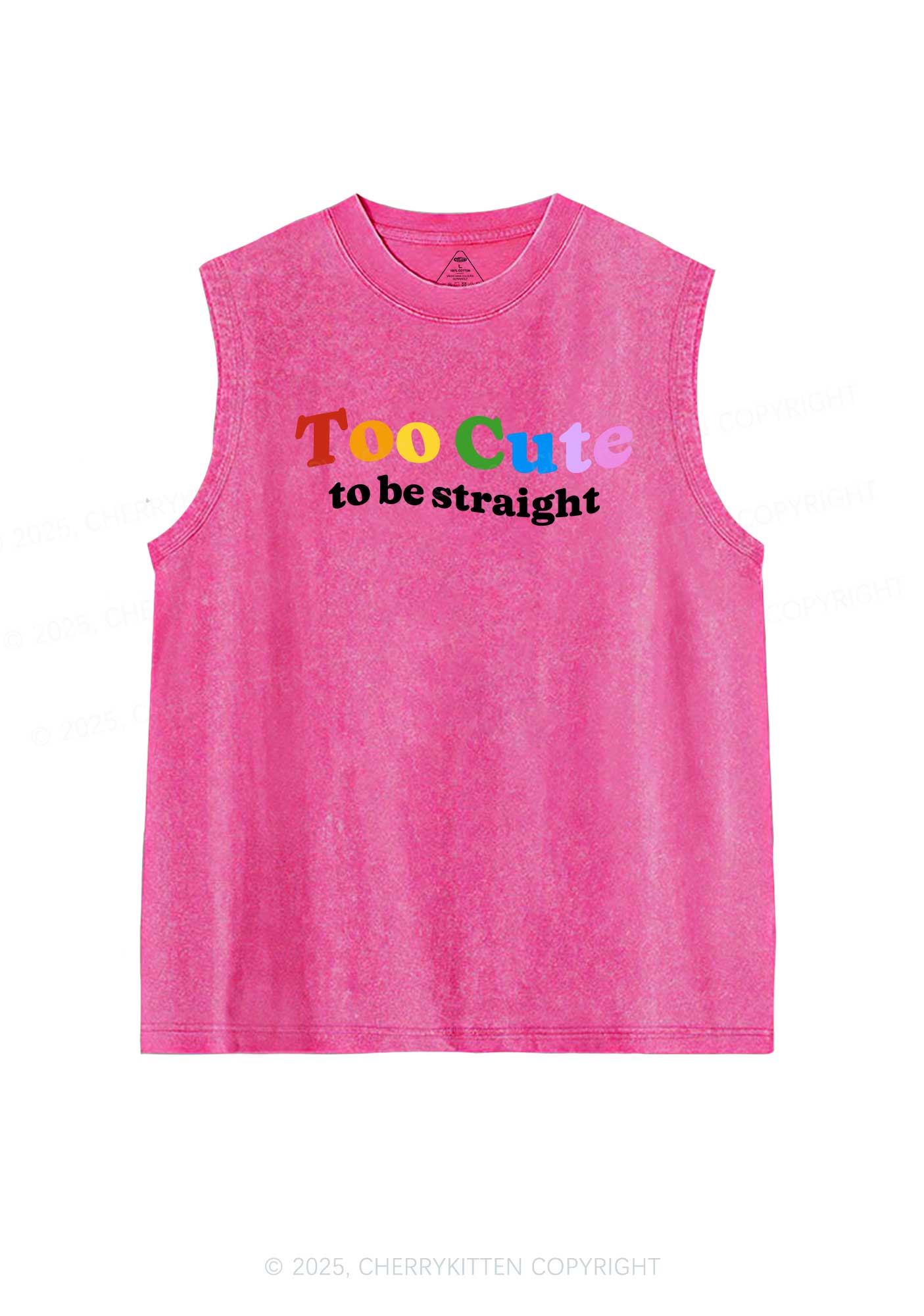 Too Cute To Be Straight Pride Y2K Washed Muscle Tank Cherrykitten