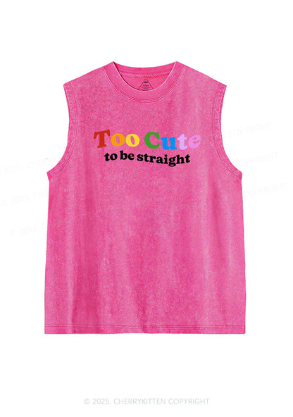 Too Cute To Be Straight Pride Y2K Washed Muscle Tank Cherrykitten