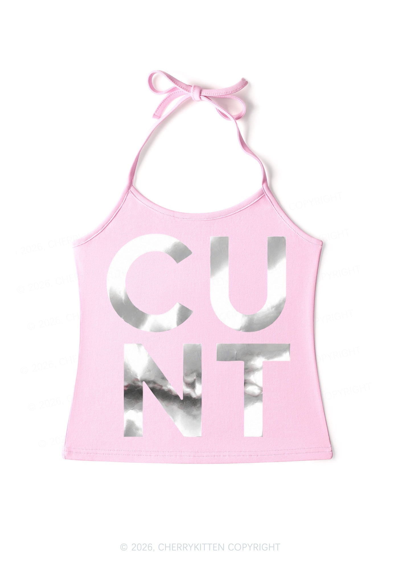 Cxxt Silver Foil Printed Y2K Halter Neck Cami Cherrykitten