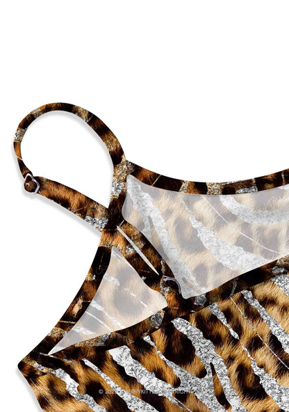Silver Glitter Leopard Y2K Print Cami Crop Top Cherrykitten