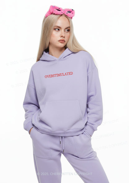 Embroidered Overstimulated Y2K Fleece Hoodie Set Cherrykitten