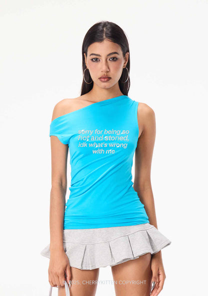 Rhinestone Sorry For Being Hot And Stoned Y2K Off Shoulder Tank Top Cherrykitten