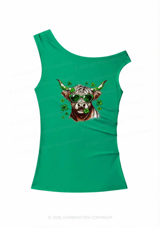 Highland Cow St Patricks Y2K Off Shoulder Tank Top Cherrykitten