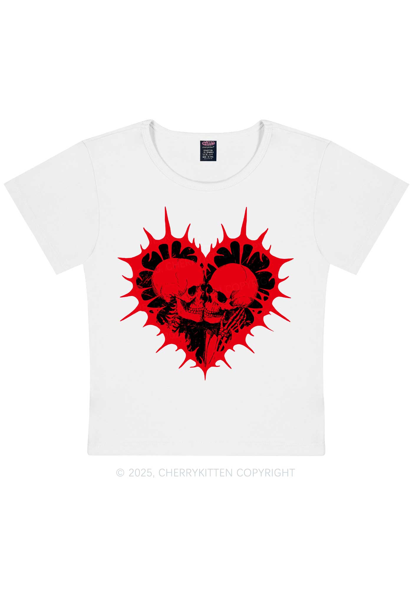 Spiked Heart Skulls Valentine's Day Y2K Baby Tee Cherrykitten