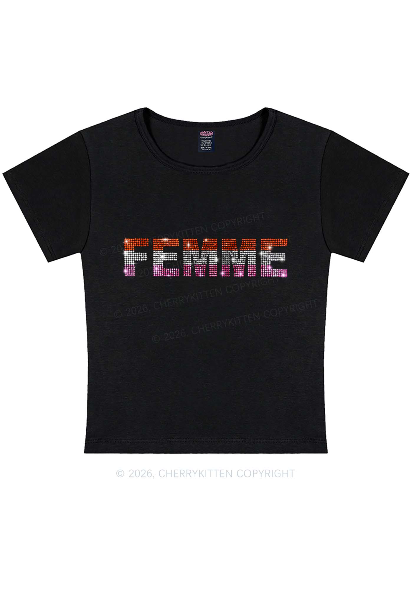 Rhinestone Femme Pride Y2K Baby Tee Cherrykitten