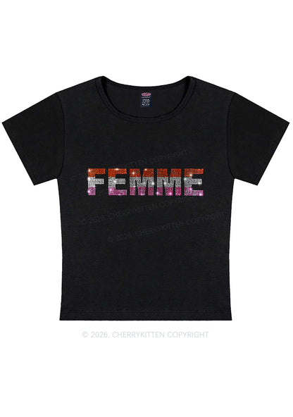 Rhinestone Femme Pride Y2K Baby Tee Cherrykitten
